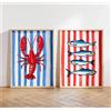 NONE Aragosta Sardine Stampe su tela a strisce rosse blu Cucina costiera Poster di arte della parete per soggiorno moderno Pescatore Decorazioni per la casa