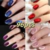 HotPress 96 pz 4 colori Lucido Breve Quadrato Cat Eye Stampa sulle Unghie Rosso Rosa Blu Viola Fantasma Glitter Unghie Finte Copertura Completamente Unghie Finte *