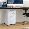 HOMCOM Schedario da Ufficio con 3 Cassetti, 5 Ruote, Cassettiera Ufficio con Serratura e 2 Chiavi per Lettera/Legale/Formato A4, Armadietto Verticale per Studio, 39.2x40x65.4 cm, Bianco
