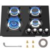 NONE Piano Cottura a Gas a 4 Fuochi, 26614 BTU, Incasso/da Tavolo, Convertibile GPL/Gas Naturale con Protezione Fiamma, Vetro Temperato Nero