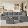 VIVCA Corduroy - Divano angolare a forma di L, con braccioli e sgabello multifunzionale, in schiuma ad alta densità, montaggio semplice, grigio, dimensioni: 282 x 85 x 153 cm