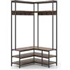 GIANTEX Appendiabiti da Terra a Forma di L, Mobile Ingresso con Scarpiera con Panchina, Ripiano e Gancio, Design Industriale per Angolo, 90 x 90 x 178 cm (Marrone)