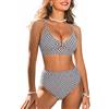 Cupshe - Costume da bagno da donna, bikini, 2 pezzi, vita alta, con torsione frontale, scollatura sagomata, copertura completa, L