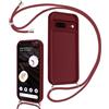 Coalbooliy Cover per Google Pixel 7 5G con Cordino per Cellulare, Custodia Silicone con Regolabile Collana Sottile Morbida Case Protezione della fotocamera Antiurto con Necklace, Bordeaux