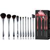SruidyLady Set di 10 pennelli da trucco professionali, sintetici pennello make up, per fondotinta, correttore, cipria, fard, ombretto, sopracciglia, labbra, pennelli trucchi viso colore argento