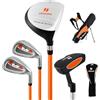 COSTWAY Set Completo di Mazze da Golf per Bambini, Inculude Fairway 3, Ferri 7 e 9, Putter, Copritesta, Borsa Portatile e Cappuccio Antipioggia, Set da Golf per Destrimano (Arancione,Per 8-10 Anni)