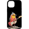Rocking Robin Bird Outfit Custodia per iPhone 15 Grumpy Robin Bird con chitarra elettrica per gli amanti delle piume