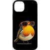 Robin Bird Outfit Custodia per iPhone 14 Plus Grazioso uccello con occhiali per gli amanti di pettirossi e piume