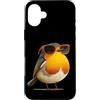 Robin Bird Outfit Custodia per iPhone 16 Plus Grazioso uccello con occhiali per gli amanti di pettirossi e piume