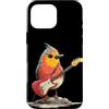 Rocking Robin Bird Outfit Custodia per iPhone 16 Pro Max Grumpy Robin Bird con chitarra elettrica per gli amanti delle piume