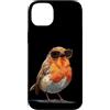 Robin Bird Outfit Custodia per iPhone 14 Plus Occhiali da sole per gli amanti di pettirossi e piume