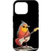 Rocking Robin Bird Outfit Custodia per iPhone 16 Pro Grumpy Robin Bird con chitarra elettrica per gli amanti delle piume
