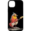 Rocking Robin Bird Outfit Custodia per iPhone 14 Plus Grumpy Robin Bird con chitarra elettrica per gli amanti delle piume
