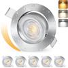 KYOTECH 3CCT Faretti LED da Incasso per Cartongesso Dimmerabile 68-75mm, 5W 550LM 230V Faretto Incasso Ultra Sottili, IP44 Faretti da Incasso Ruotabile a 45° per Bagno, Set di 6 Alluminio Spazzolato