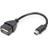 Digitus AK-300310-002-S, CAVO ADATTATORE USB 2.0 OTG, CONNETTORI MINI USBB MASCHIO - USBA FEMMINA, 20 CM, Nero