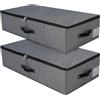 Omygarden Scatola pieghevole per riporre sotto il letto con supporto in plastica, contenitore per lenzuola, vestiti e cuscini, organizer per camera da letto e armadio, 74,5×38×18 cm, nero grigio, 2