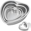 Generic Confezione da 4 teglie per torte in alluminio a forma di cuore, antiaderenti con fondo rimovibile, 10/15/20/25 cm, stampo per torte per pasticceria, feste di nozze