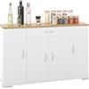 hitsuki Credenza Cucina Bianca 110 x 30 x 70 cm Mobiletto Cucina Salvaspazio Mobile Dispensa Cucina con 4 Ante e 1 Cassetto Madia Mobile da Cucina per Soggiorno Ingresso Corridoio
