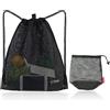 PFLYPF Zaino a Rete Con Coulisse e Sacchetto, Borsa da Spiaggia Con Tracolla Regolabile (Nero), L