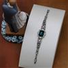 Bracciale Argento Arte Deco Strass Rettangolo Verde Matrimonio Epoca 1920s Stile