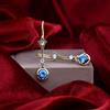 Orecchini Dorato Opaco Stile Arte Deco Foglio Set Zirconia Cubica Blu SB8