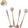 HERCHR 4pcs in Acciaio Inox Fiore Cucchiaio Set, manico lungo cucchiaio mescolare, Riutilizzabile Mini Cucchiaio Misto, Cucchiaino da caffè Cucchiaio da Zucchero per tè, Torta, Dessert(Oro rosa)