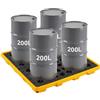 VEVOR Pallet di Contenimento per Fusti, Vasca Antisversamento Modulare per 4 Fusti, Capacità di Raccolta 117,4 L, Portata 4000 kg, Piattaforma in Polietilene con Scarico, 130,5 x 128 x 15 cm, Giallo