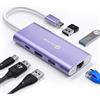 UtechSmart Hub USB C, UtechSmart 6 in 1 adattatore da USB C a HDMI con 1000M Ethernet, ricarica PD 100W, adattatore a 3 porte USB 3.0 compatibile con MacBook Pro, Chromebook e dispositivi USB C (viola)