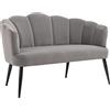 DecHome - Divano 2 Posti in Velluto con Gambe in Metallo e Schienale a Conchiglia 132x66x80 cm, Grigio