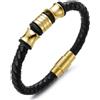 HALUKAKAH Bambini ● Onore Junior ● Bracciale Ragazzo Maschio in Vera Pelle Cuoio Nero 6-12 Anni Perle in Oro Argento Titanio Acciaio Chiusura Magnetica 7(18cm) con Pacco Regalo Gratuita