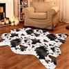 Aoczes Tappeto in finta pelle bovina con stampa mucca, per camera da letto, soggiorno, arredamento occidentale, antiscivolo, marrone e bianco (140 x 160 cm)