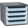 CEP Cassettiera 1400 First - 4 cassetti - 28,8 x 34,6 x23,4 - grigio\azzurro chiaro - Cep (unità vendita 1 pz.)