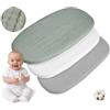 Medi Partners Lenzuola Lettino Culla 86x40 Set 3 Lenzuolo Navicella Neonato Carrozzina con Angoli - 100% Cotone Mussole Passeggino Materasso Fitted Sheet Coprimaterasso (Oliva-Bianco-Grigio)