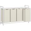 VASAGLE Cesto Portabiancheria, Porta Biancheria, 4 Sacchi in Tessuto Rimovibili, Piano d扐ppoggio, Metallo, 4 x 40 L, 116 x 33 x 72 cm, Bianco Crema e Bianco Opaco BLH401W01