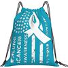Generic Zaino con Coulisse Lung Cancers Awareness America Flag White Ribbon Sportiva Zainetto Grande capacità Borsa con Coulisse Pieghevole Sacchetta Sportiva per Viaggi Unisex Spiaggia