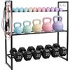 Easyhomie Supporto per manubri a tre livelli con 4 ganci laterali, supporto regolabile per manubri, kettlebell, palla medica (capacità di carico 163 kg)