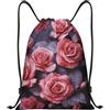 Generic Zaino con Coulisse Red Roses Florals Borsa con Coulisse Impermeabile Sacca da Palestra Pieghevole Drawstring Backpack per Unisex Vacanze Scuola