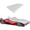 KOBI Letto per auto per bambini | F25 Car | 70 x 160 cm | Multicolore | Tema Race Car | Bambini Ragazzo Ragazza | con Rete e Materasso, capanna con Barriere
