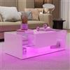 BLSYHDH Tavolino bianco lucido con 4 lastre di vetro temperato,Tavolino nero con LED,Tavolino da salotto moderno con 1 cassetti,alto lucido tavolo da soggiorno, tavolino da caffè (bianco, 100 x 50 x