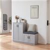 [en.casa] Set di Armadio Scarpiera e Panca Contenitore con Seduta Imbottita Mobile Portascarpe Ante a Persiana e Ripiani Inclinati 97 x 120 x 36 cm MDF Grigio