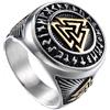 HIJONES Valknut Norvegese Vichingo Odin Anello Simbolo da Uomo in Acciaio Inox Guerriero Ciclista Argento Dimensione 22