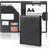 NOTEZMATE Cartella portadocumenti A4, in finta pelle con chiusura magnetica, organizer pieghevole nero per affari, portablocco con tasca per curriculum, porta carte, appunti, blocco note