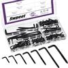 Swpeet 125 pezzi 7 misure Kit di ganci a forma di quadrato in metallo nero con vite, ganci a forma di quadrato a forma di L autoavvitanti di tipo L per cornici per foto ad angolo retto per casa