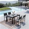 DEGHI Set pranzo antracite con tavolo 135/270x90 cm e 4 sedie con braccioli in alluminio a doghe - Carioca