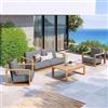 DEGHI Set relax in alluminio effetto legno con schienale in polyrattan e cuscini antracite - Sitra
