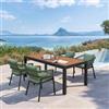 DEGHI Set pranzo tavolo 200/300x100 cm top caramello e 4 sedie in alluminio antracite e corda verde - Clerc