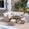 DEGHI Set pranzo angolare 6 posti con tavolino regolabile in polyrattan naturale e cuscini - Grayson