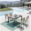 DEGHI Set pranzo tortora con tavolo 135/270x90 cm e 4 sedie textilene e alluminio - Carioca