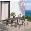 DEGHI Set pranzo tortora con tavolo 160/240x90 cm e 4 sedie con braccioli tondi textilene e alluminio - Carioca