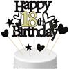 Conruich Decorazione per Torta di Compleanno 18 anni Ragazzo Ragazza, Cake Topper Happy 18th Birthday Oro Nero, Torta Stella Cuore Nero per Decorazione Festa 18 anni Compleanno Ragazza Ragazzo